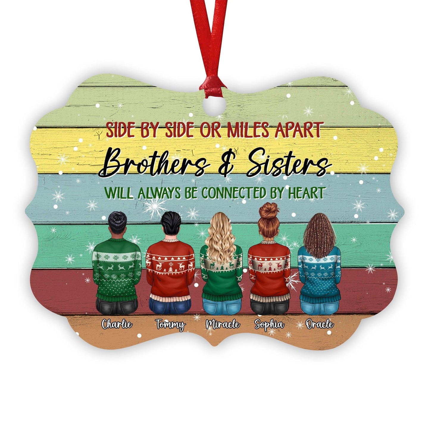 Sisters And Brothers Ornament - Personalized Ugly Xmas Sweater