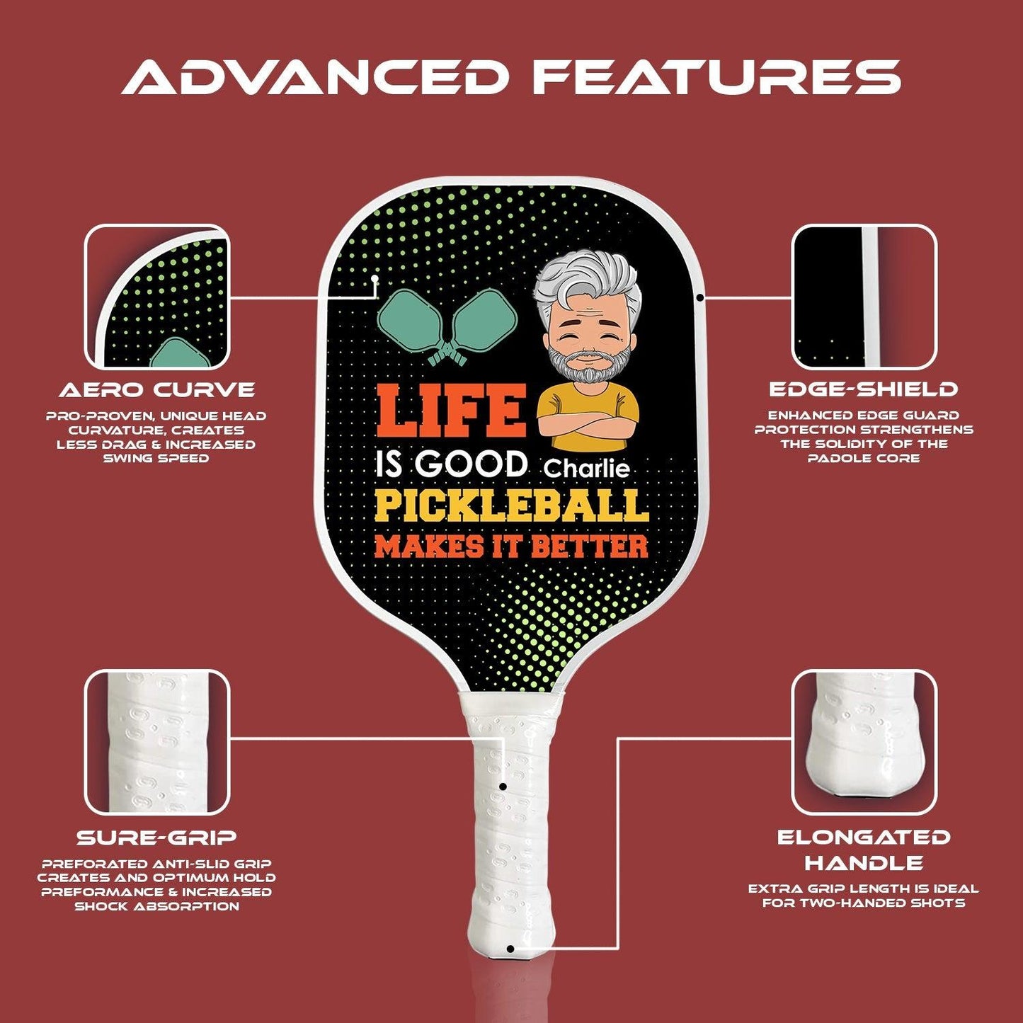 Life Is Good Pickleball Personalized Paddle - Custom Name