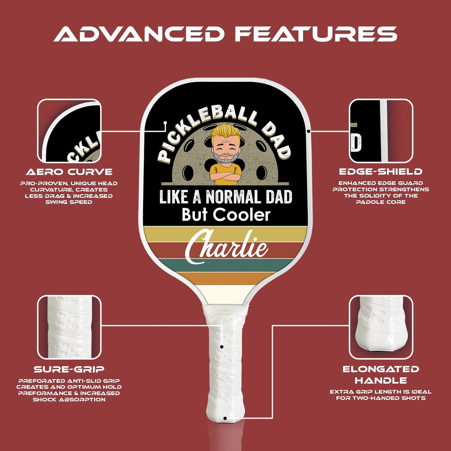 Like A Normal Dad But Cooler Pickleball Paddle - Custom Name