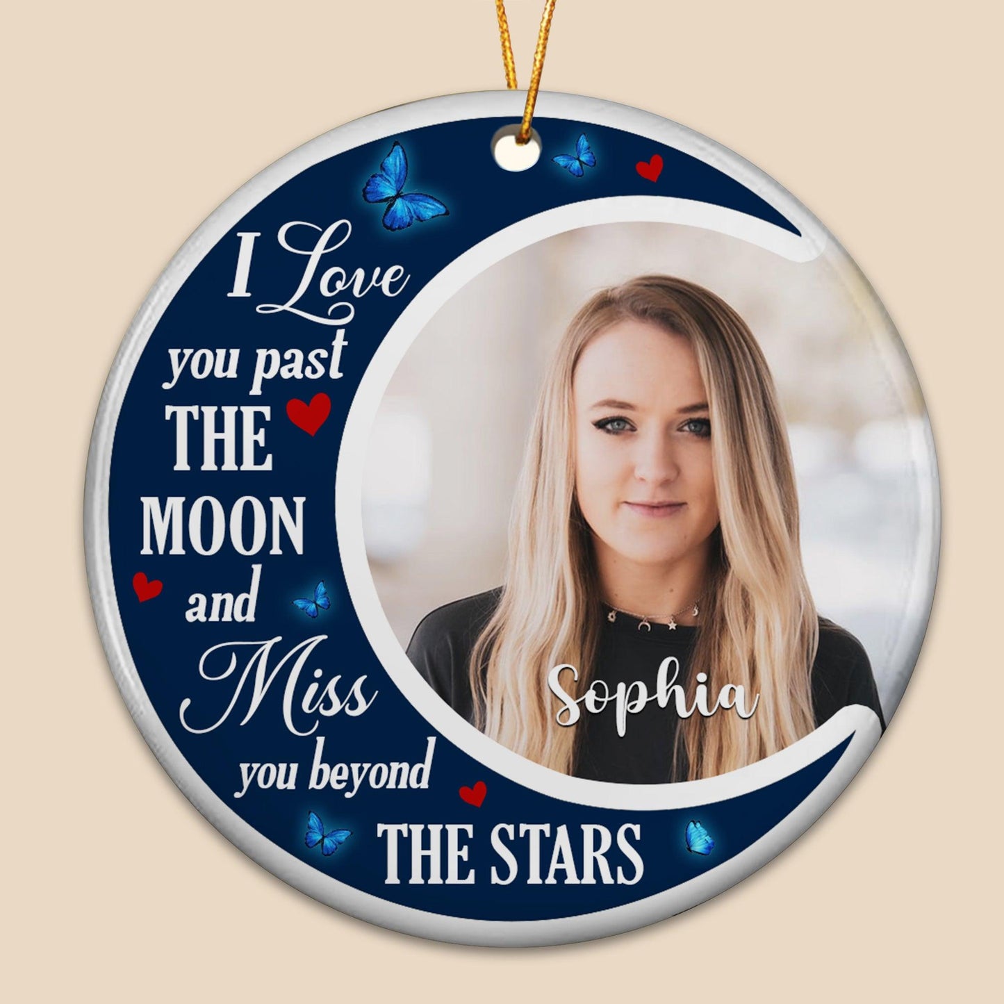 I Love You Pass Moon Stars - Personalized Ceramic Christmas Ornament