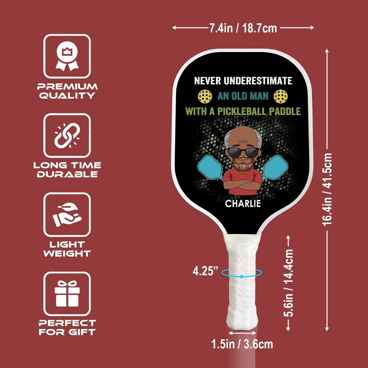 Old Man Pickleball Paddle - Personalized Custom Name Gift