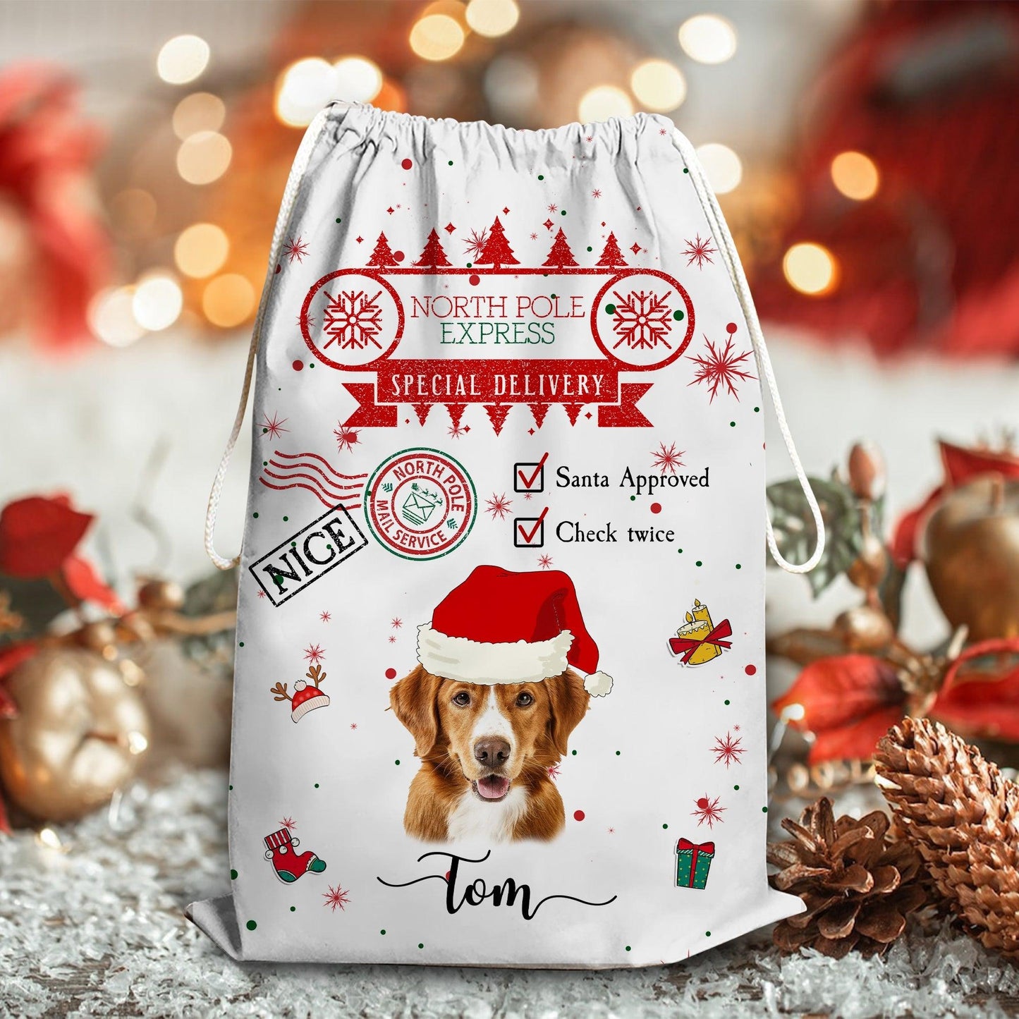 Santa Checked Twice Christmas Bag - Personalized Custom Sack
