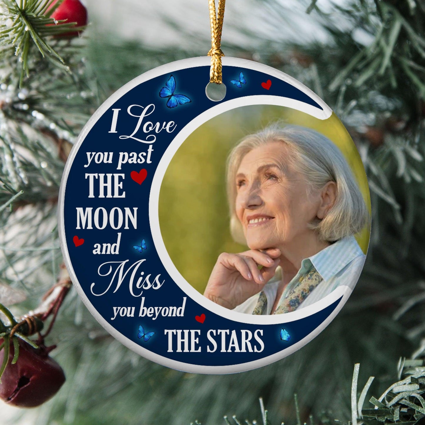 I Love You Pass Moon Stars - Personalized Ceramic Christmas Ornament