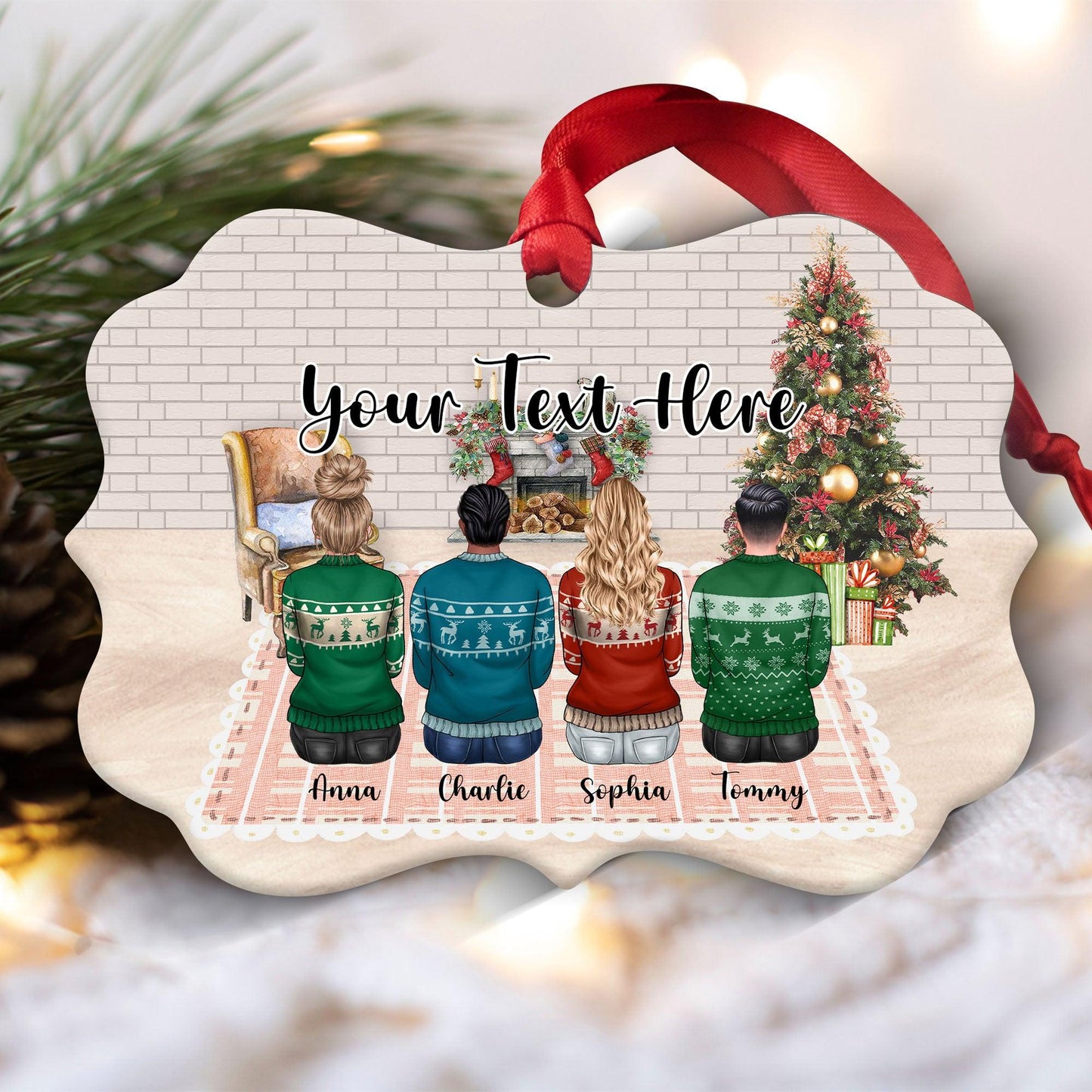 Personalized Family by Fireplace - Personalized Ornament