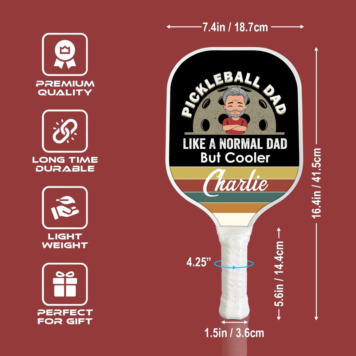 Like A Normal Dad But Cooler Pickleball Paddle - Custom Name