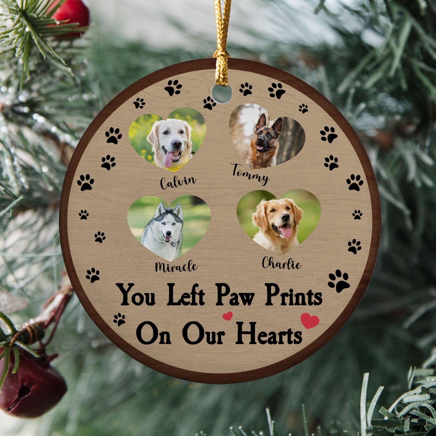 Photo Paw Prints On Our Hearts - Personalized Ceramic Ornament