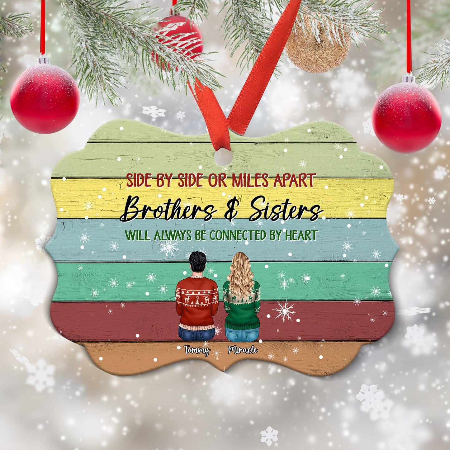 Sisters And Brothers Ornament - Personalized Ugly Xmas Sweater