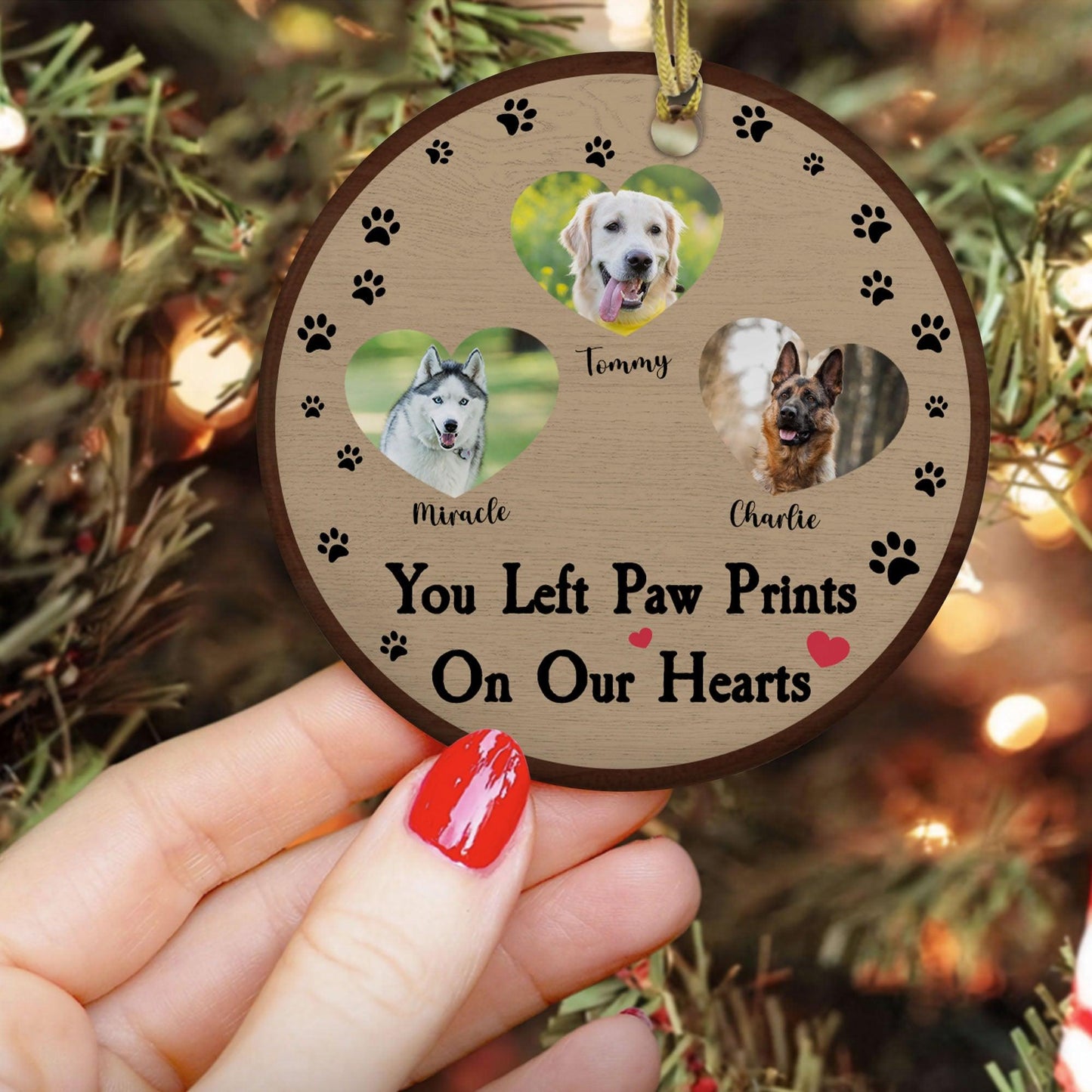 Photo Paw Prints On Our Hearts - Personalized Ceramic Ornament