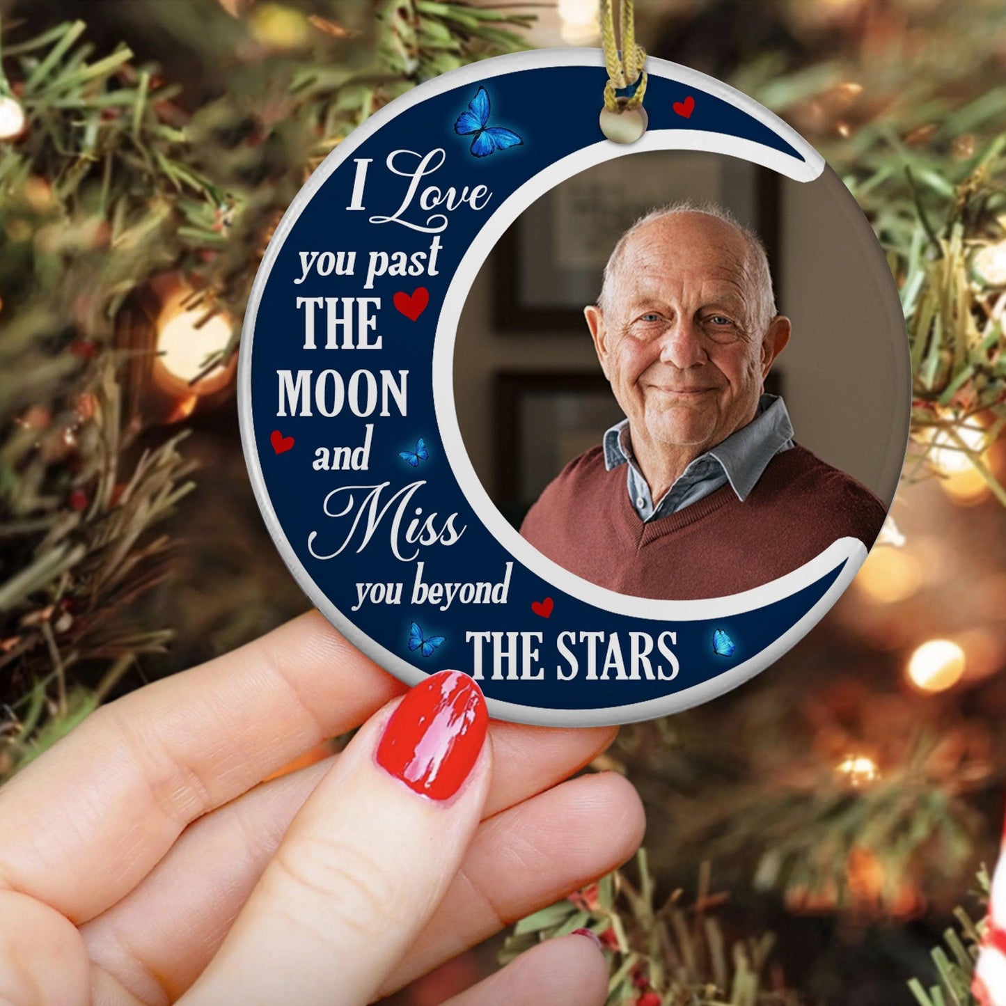 I Love You Pass Moon Stars - Personalized Ceramic Christmas Ornament