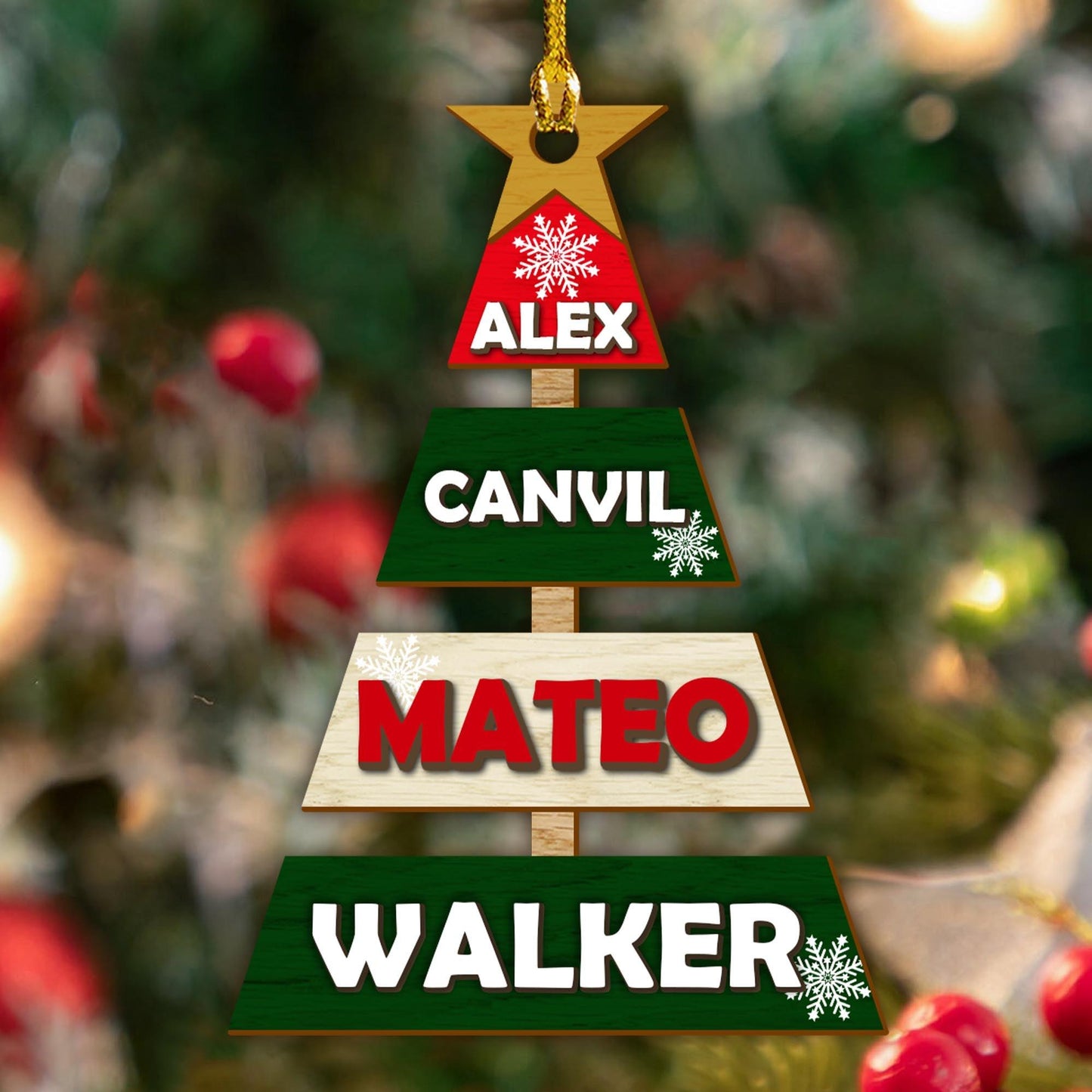 Family Christmas Tree Ornament - Custom 2-Layered Wood