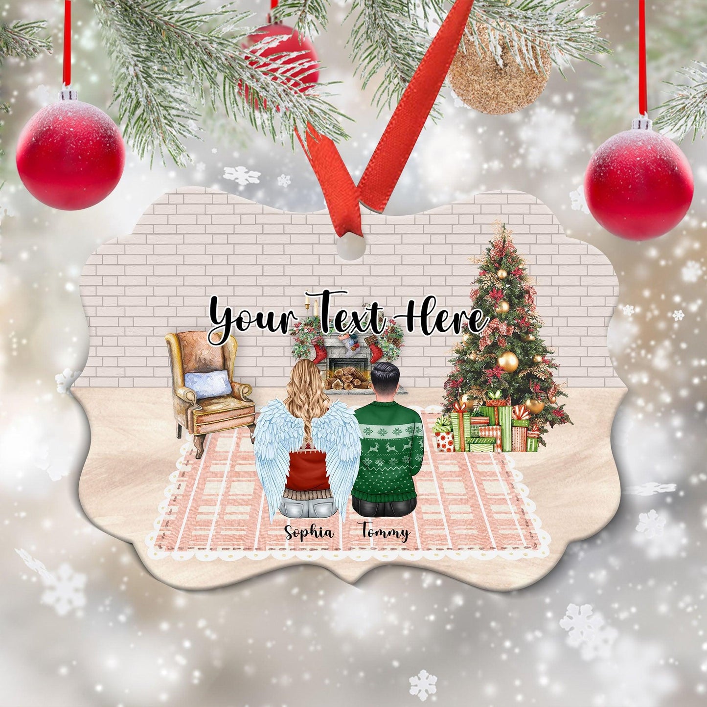 Personalized Family by Fireplace - Personalized Ornament