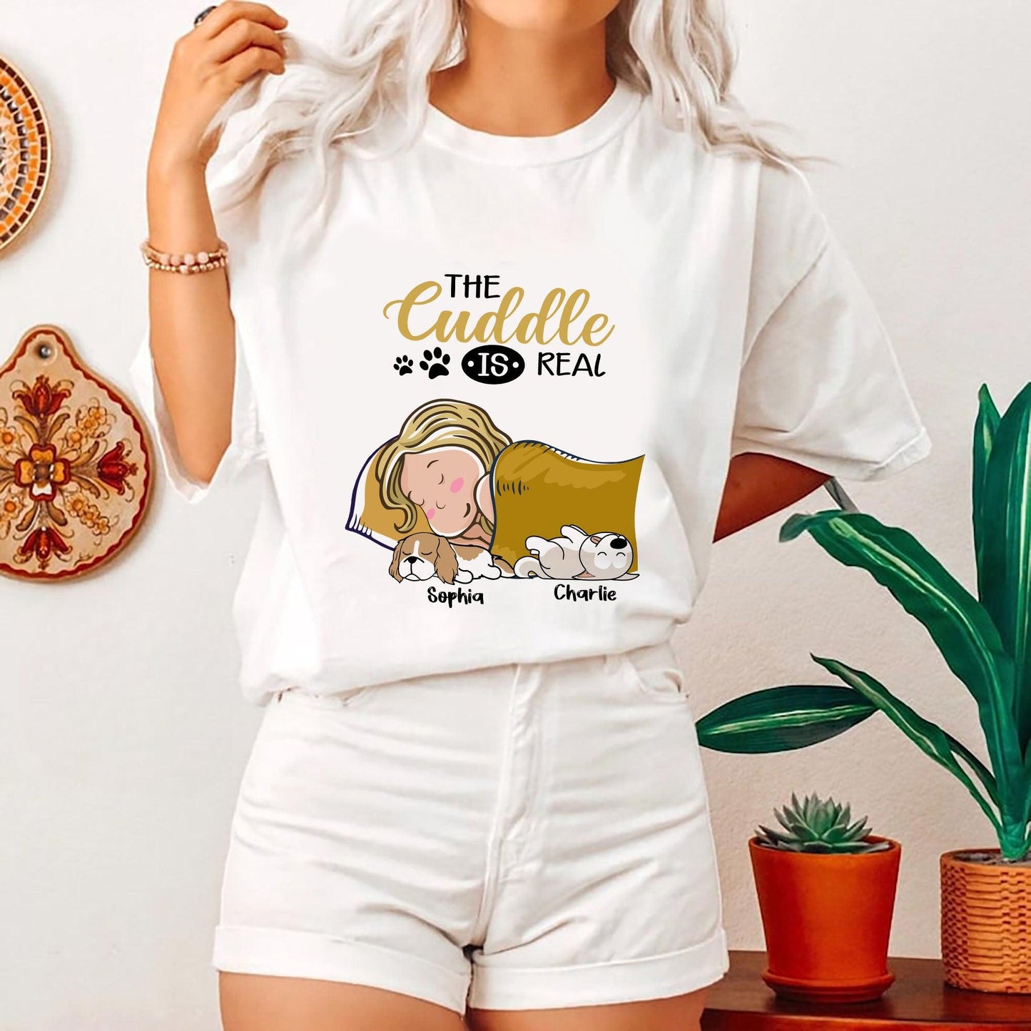 The Cuddle Is Real Dog Sleeping - Personalized Custom Unisex T-Shirt