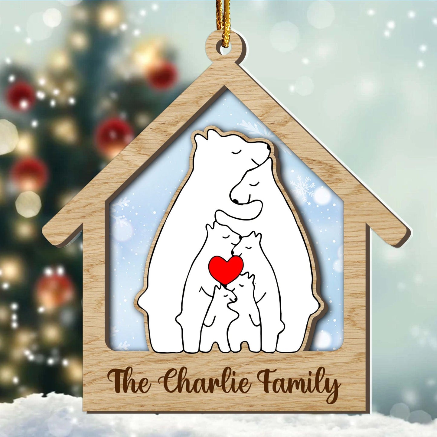 Wooden Bear Christmas Ornament - Custom Shape Wood & Acrylic