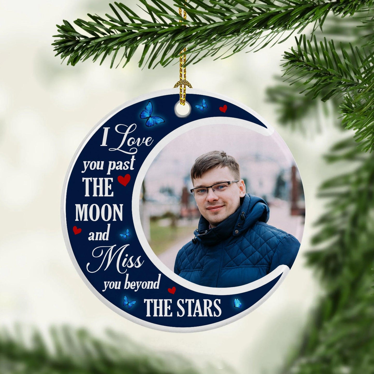 I Love You Pass Moon Stars - Personalized Ceramic Christmas Ornament