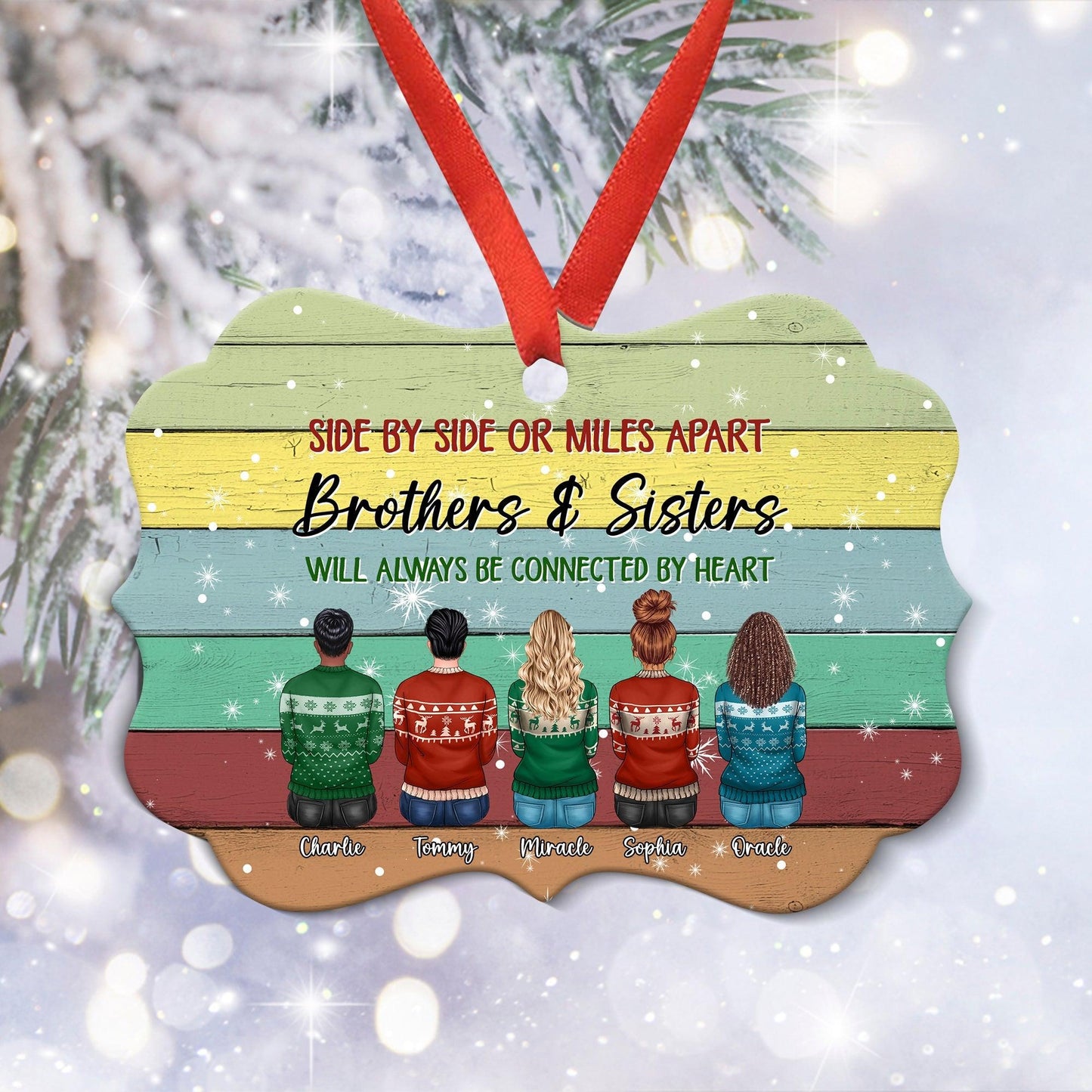 Sisters And Brothers Ornament - Personalized Ugly Xmas Sweater