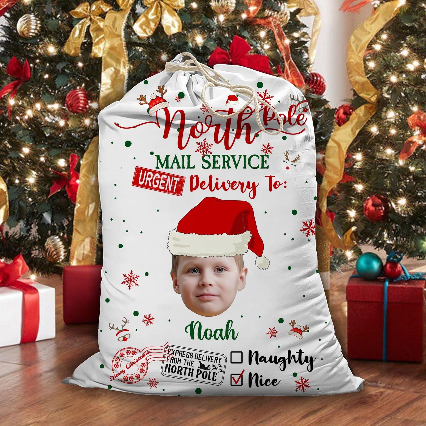 Kids Christmas Bag - Upload Photos - Personalized Custom Sack