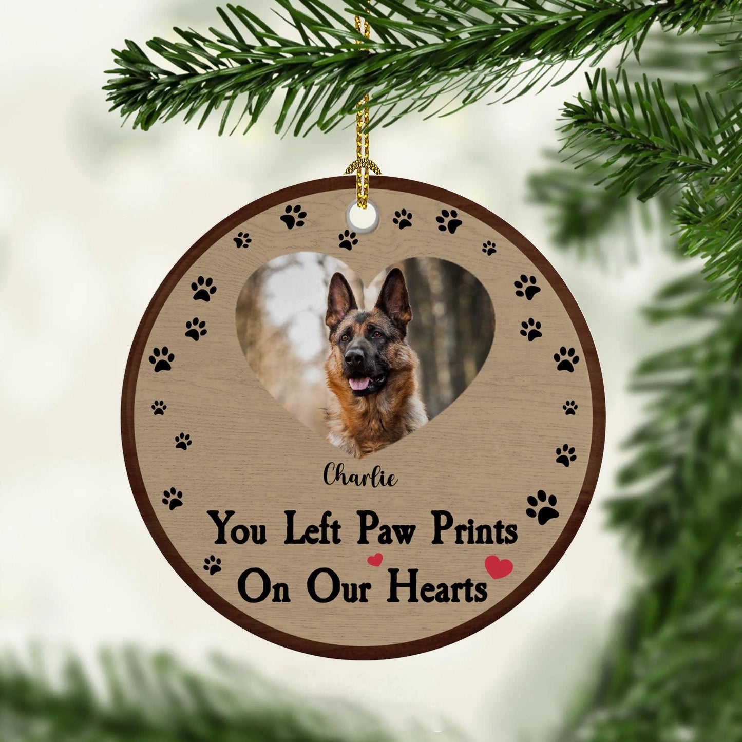 Photo Paw Prints On Our Hearts - Personalized Ceramic Ornament