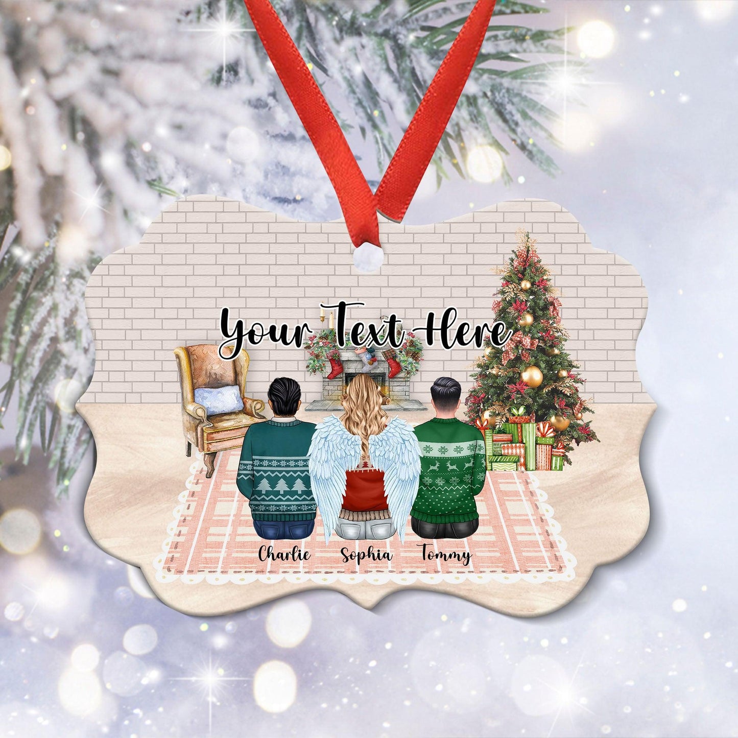 Personalized Family by Fireplace - Personalized Ornament