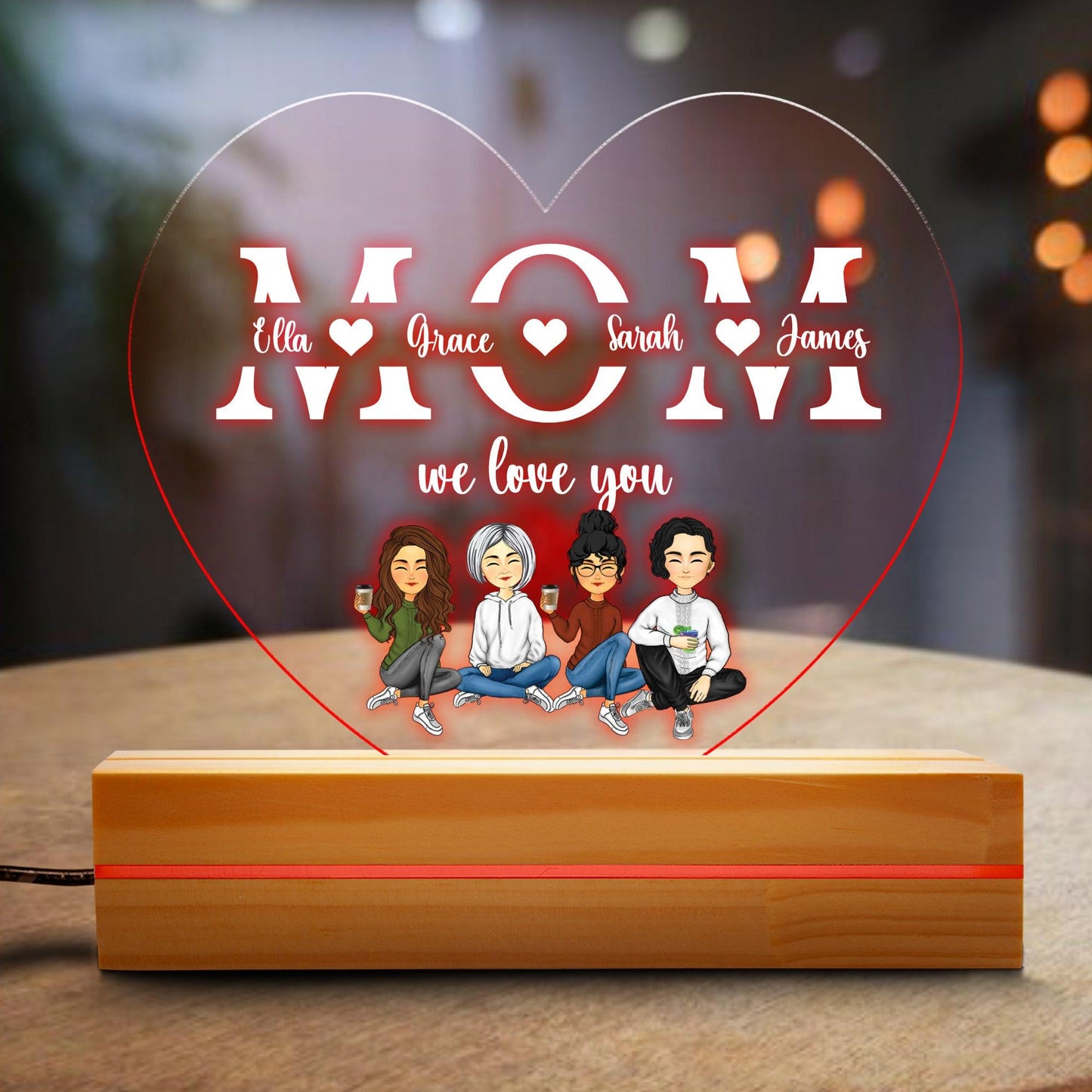 Mom We Love You Light Plaque - Heart Shape Night Light Plaque Gift