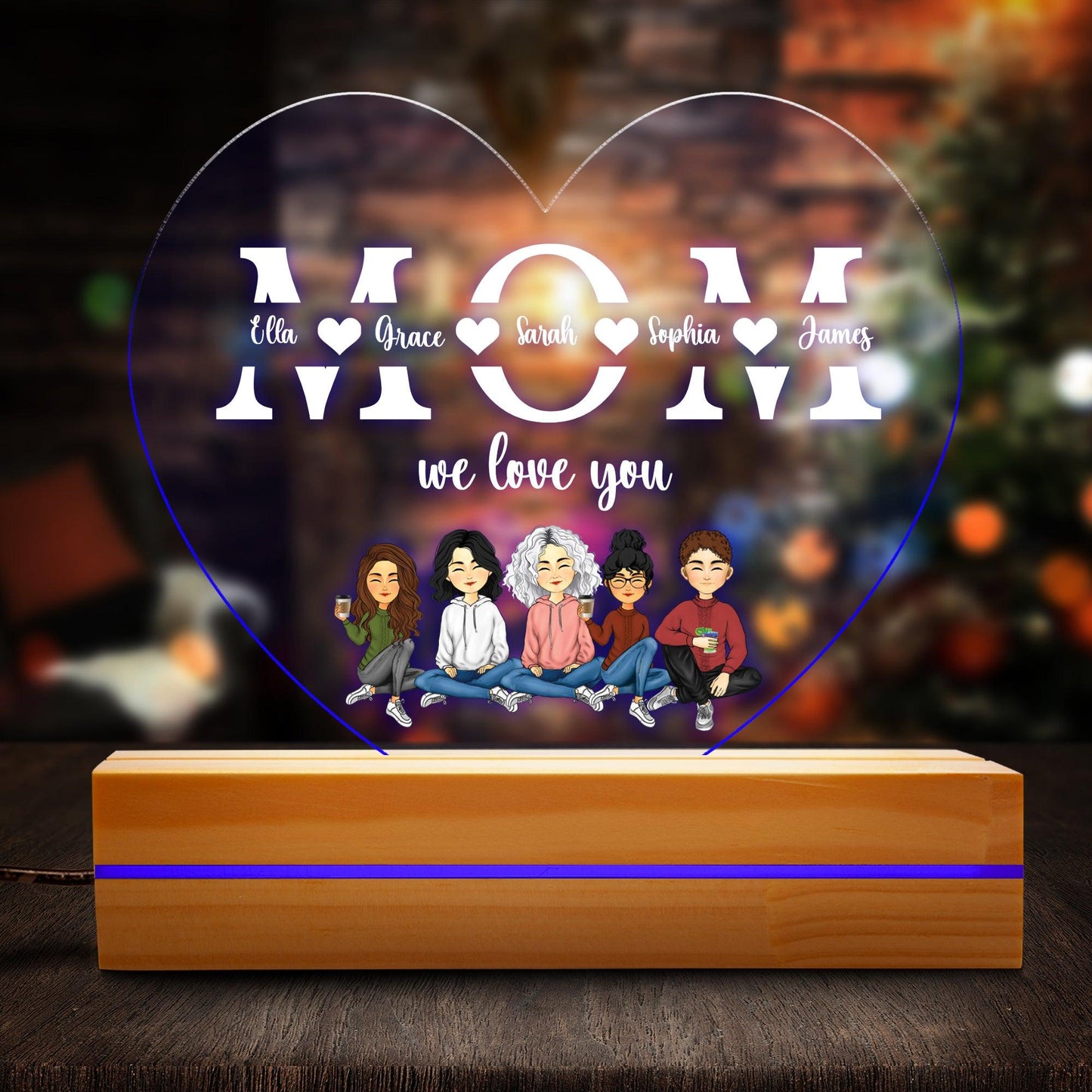 Mom We Love You Light Plaque - Heart Shape Night Light Plaque Gift