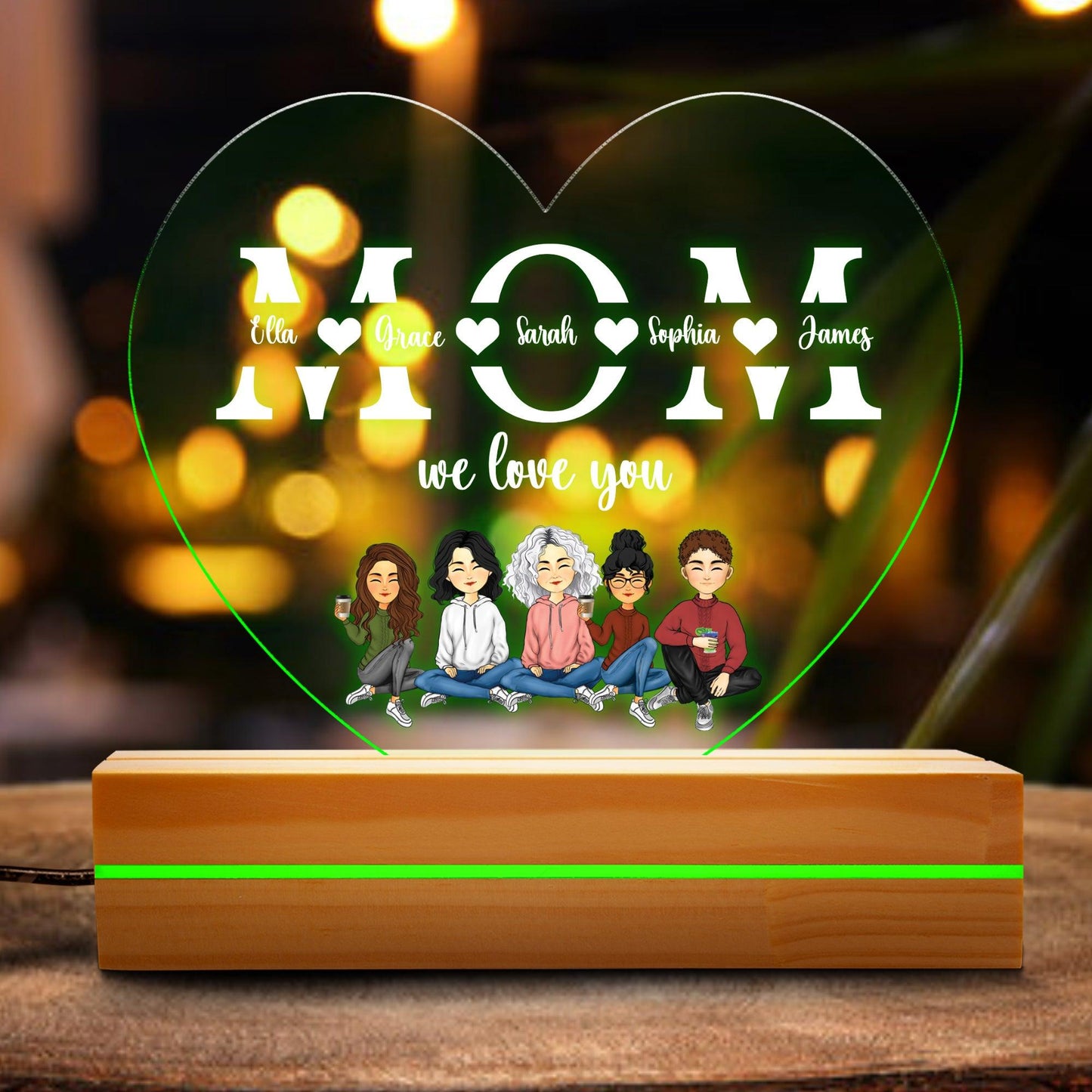Mom We Love You Light Plaque - Heart Shape Night Light Plaque Gift