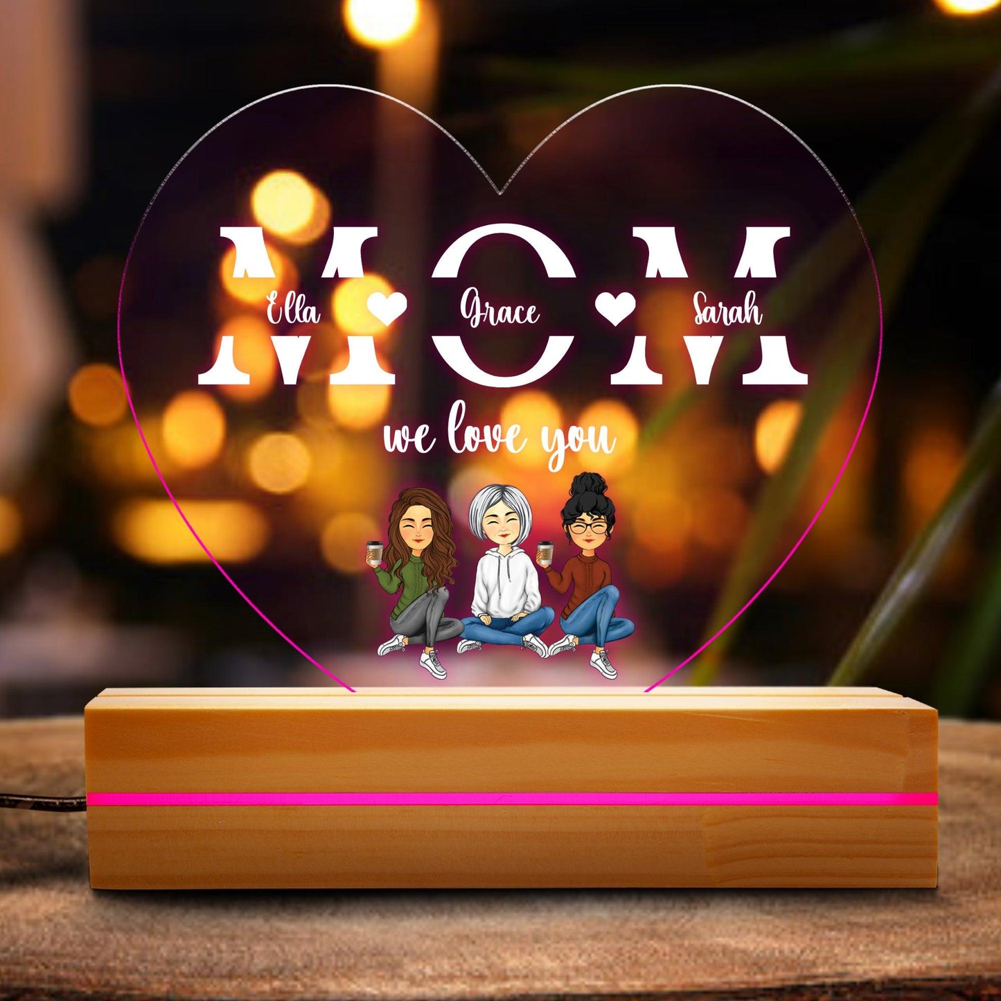 Mom We Love You Light Plaque - Heart Shape Night Light Plaque Gift