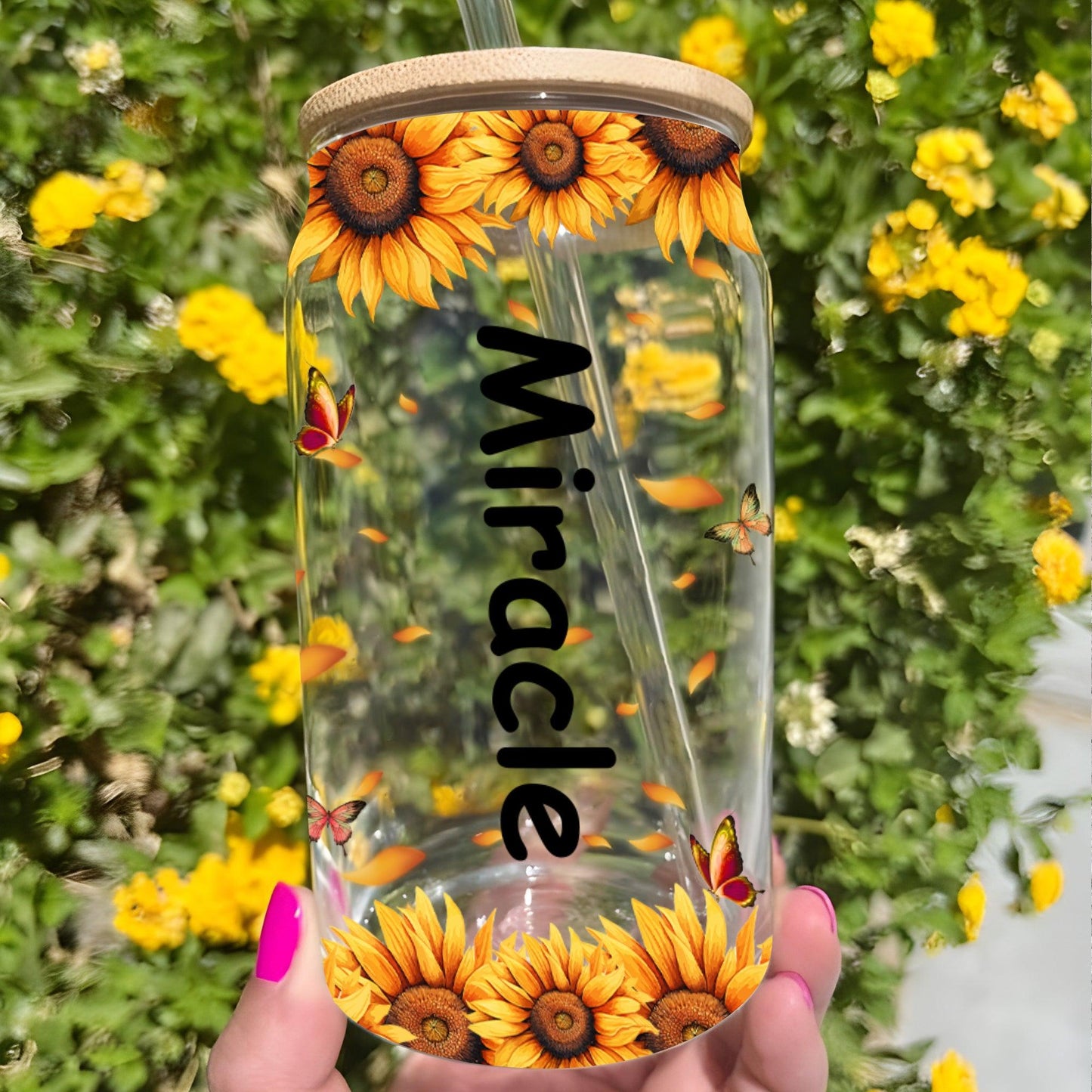 Best Gift for Mom - Personalized Glass Bottle with Lid & Straw