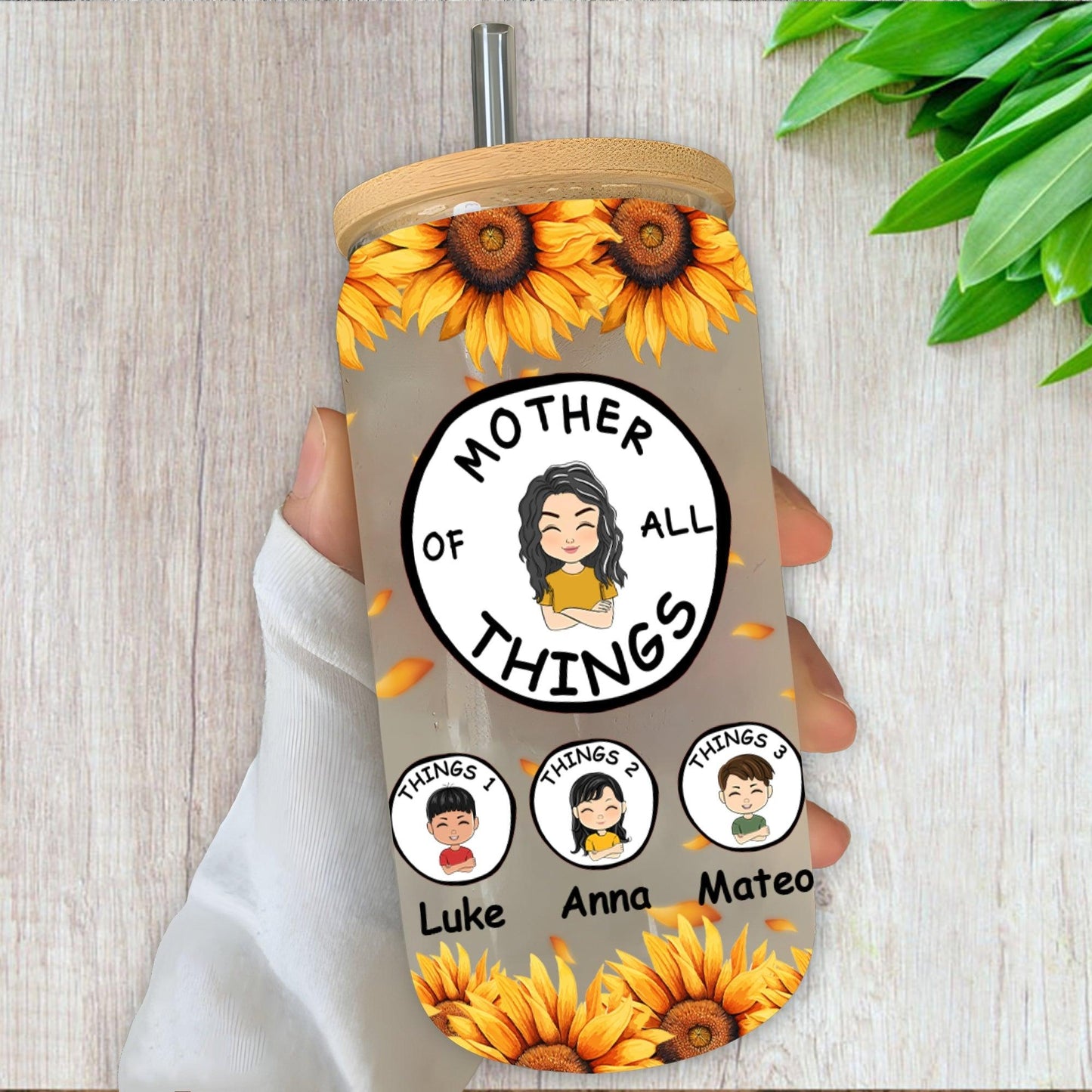 Best Gift for Mom - Personalized Glass Bottle with Lid & Straw
