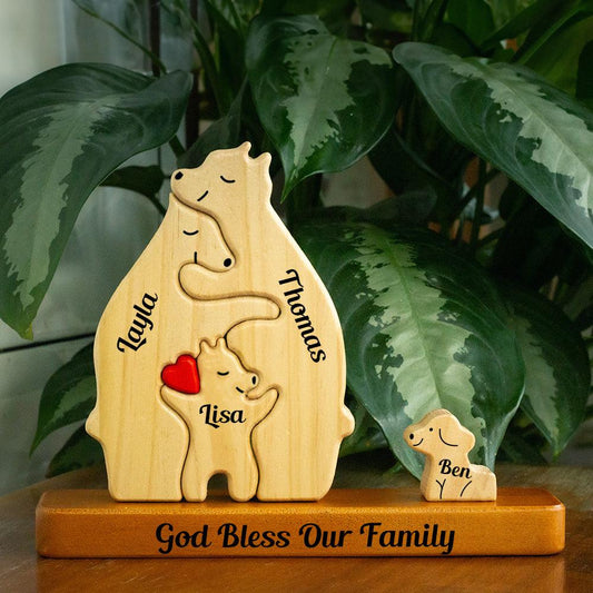 Wooden Bears Family Puzzle with Pets - Mini Dogs & Cats Gift