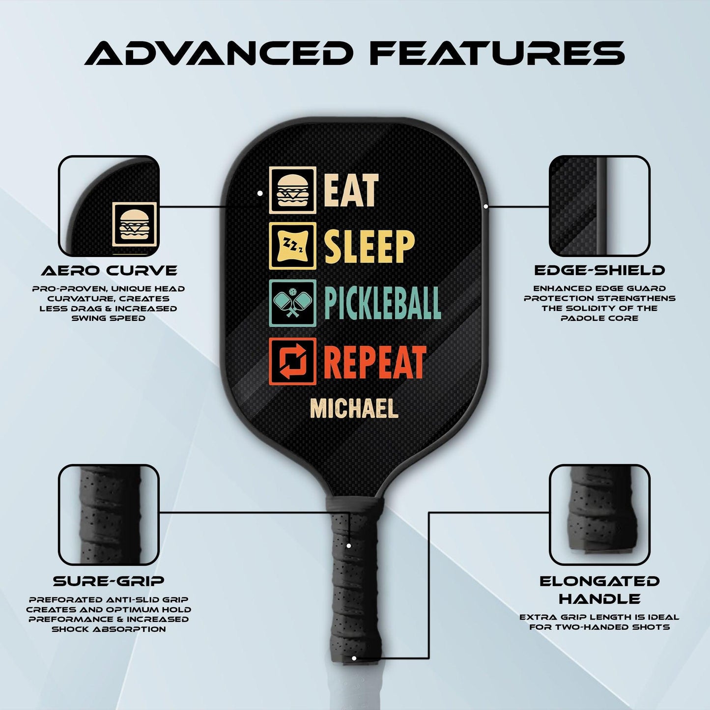 Eat Sleep Pickleball Repeat - Personalized Pickleball Paddle