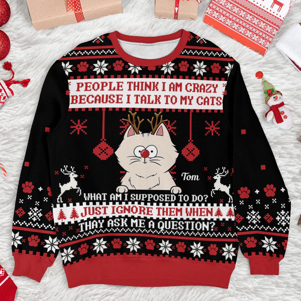 Crazy Cat Lovers Christmas Sweatshirt - Ugly Style Holiday Gift