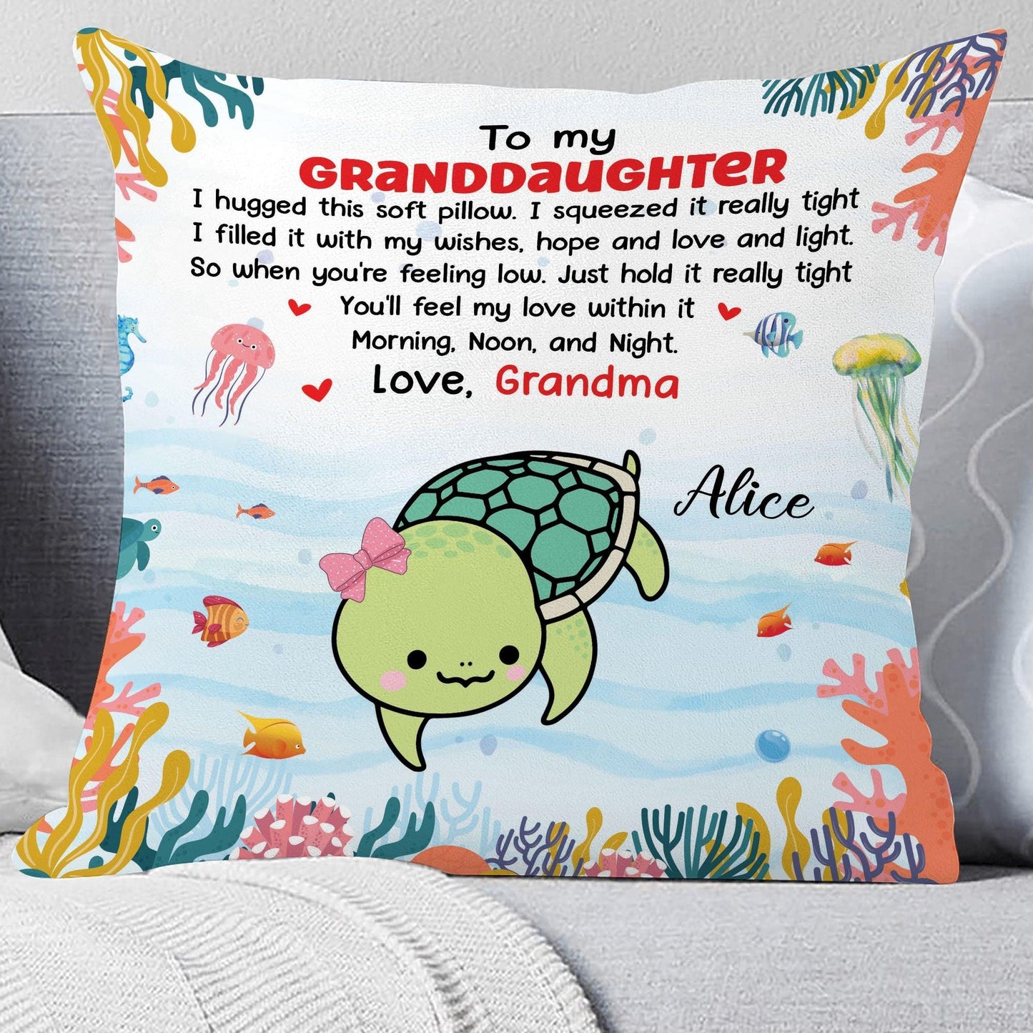 Personalized Turtle Hug Pillow - Granddaughter, Grandson Gift