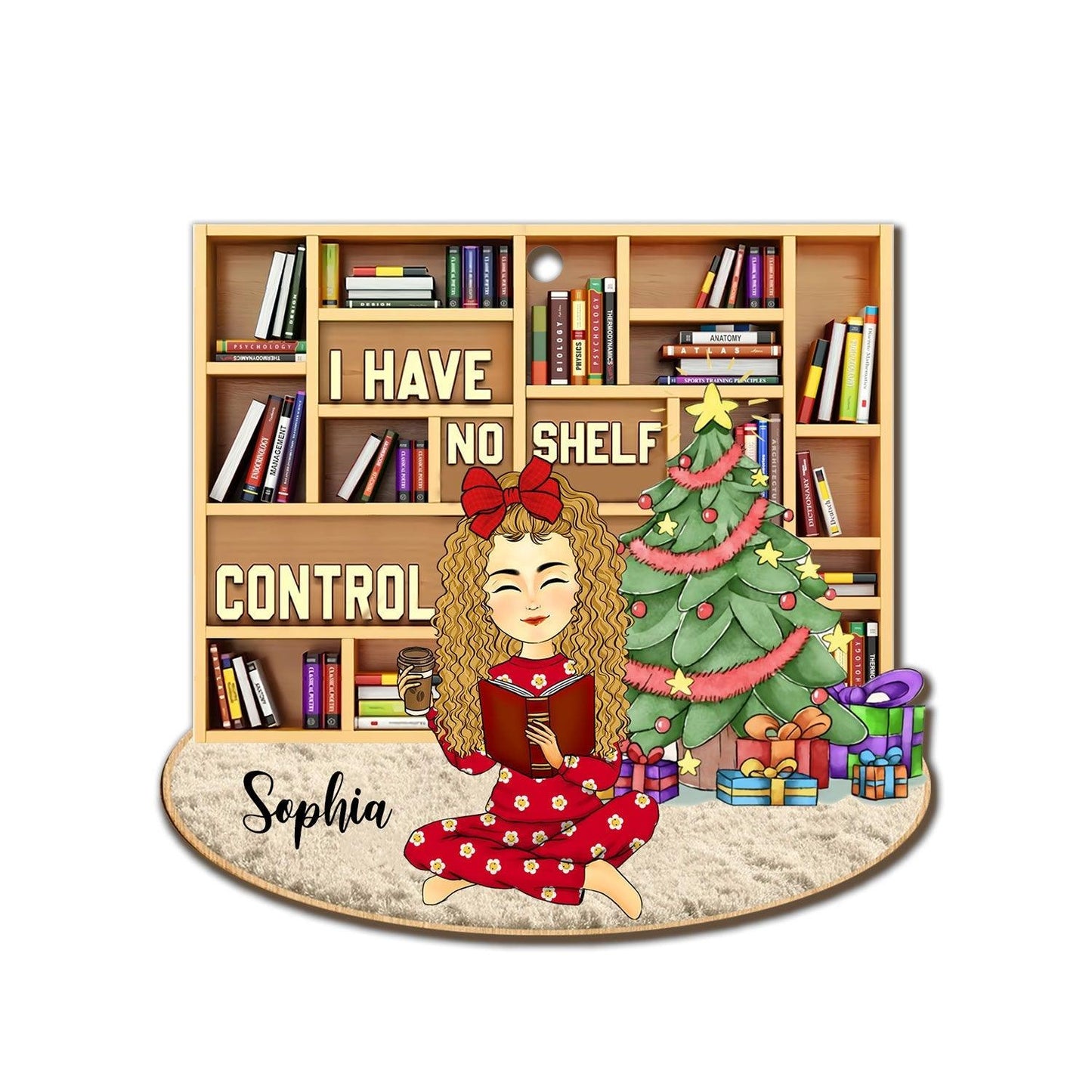Reading Girls On Christmas Love Books - Custom Wood Ornament