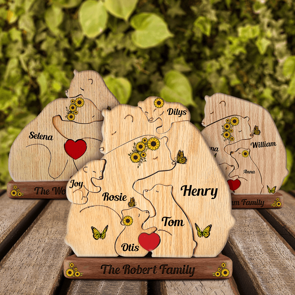 Sunflower Bear Family Puzzle - Wooden Bears Family - Pet Carvings Gift