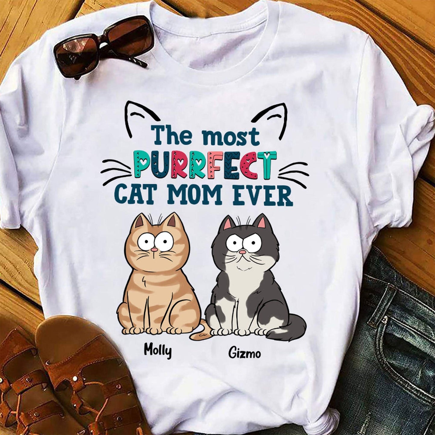 Personalized Purrfect Cat Mom T-Shirt - Funny Cat Lover Gift