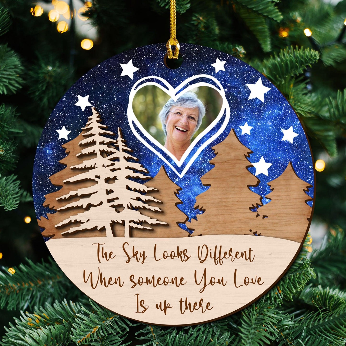 The Sky Looks Different Memorial Gift - Custom Wood Ornament