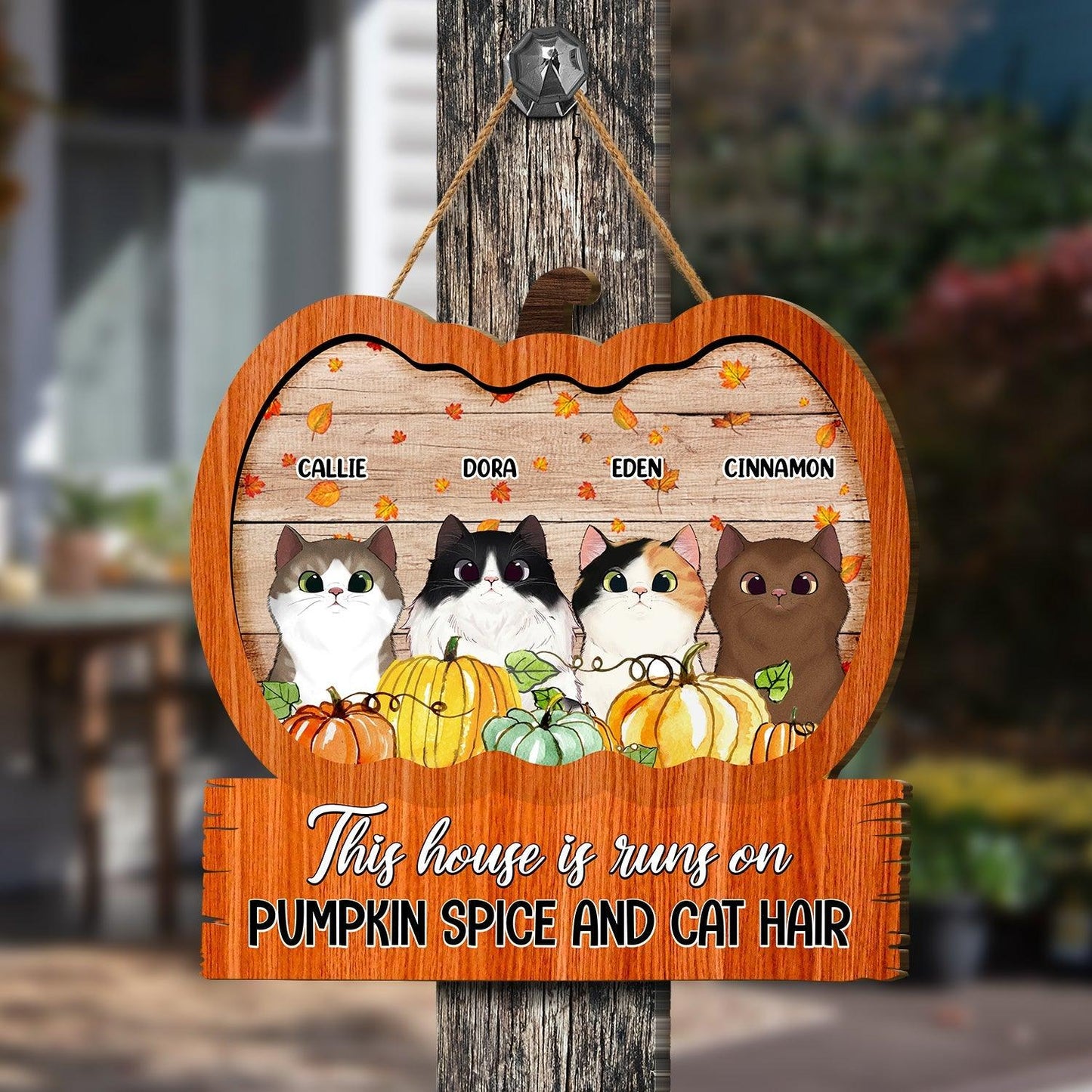 Pumpkin Spice & Cat Hair - Personalized Door Sign for Home