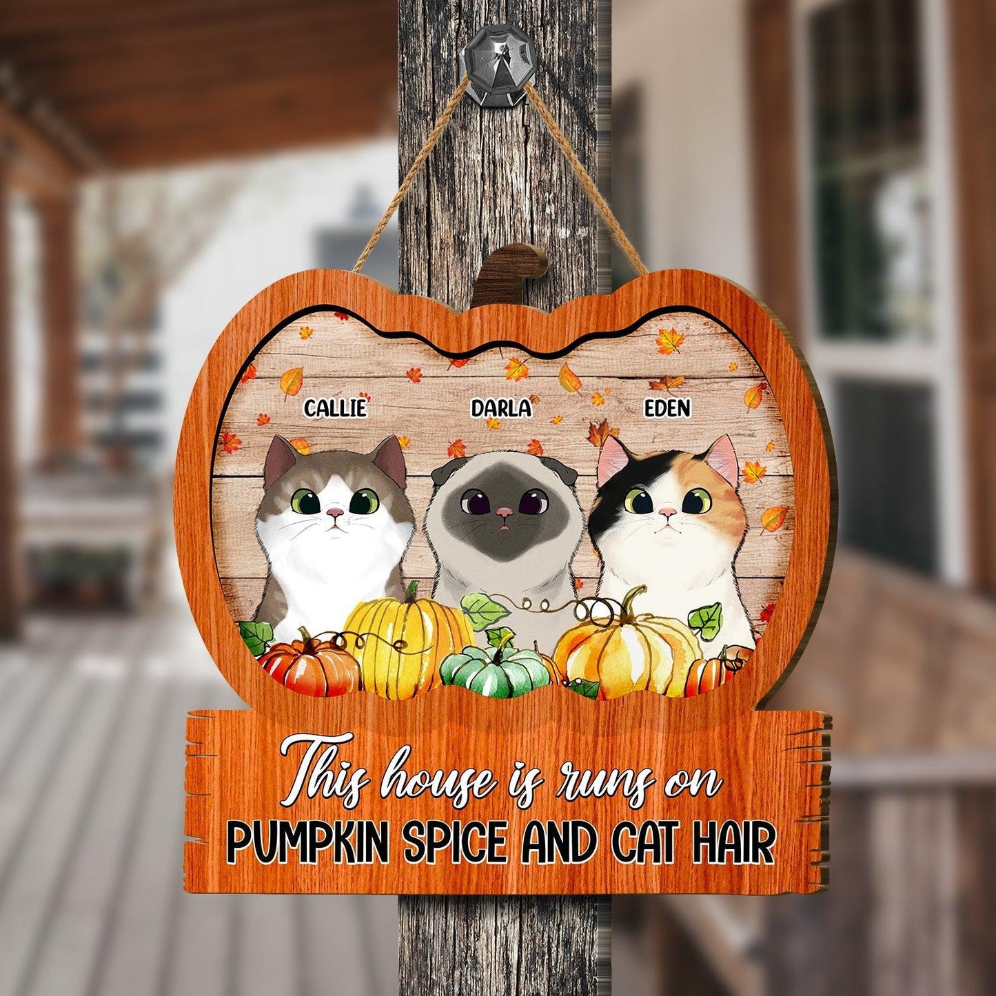 Pumpkin Spice & Cat Hair - Personalized Door Sign for Home