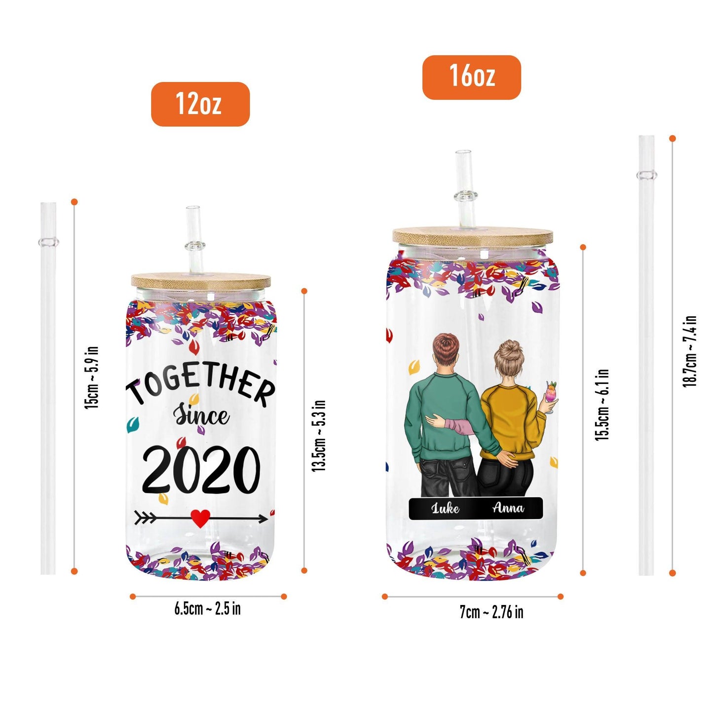 Personalized Frosted Bottle with Lid & Straw - Anniversary Gift