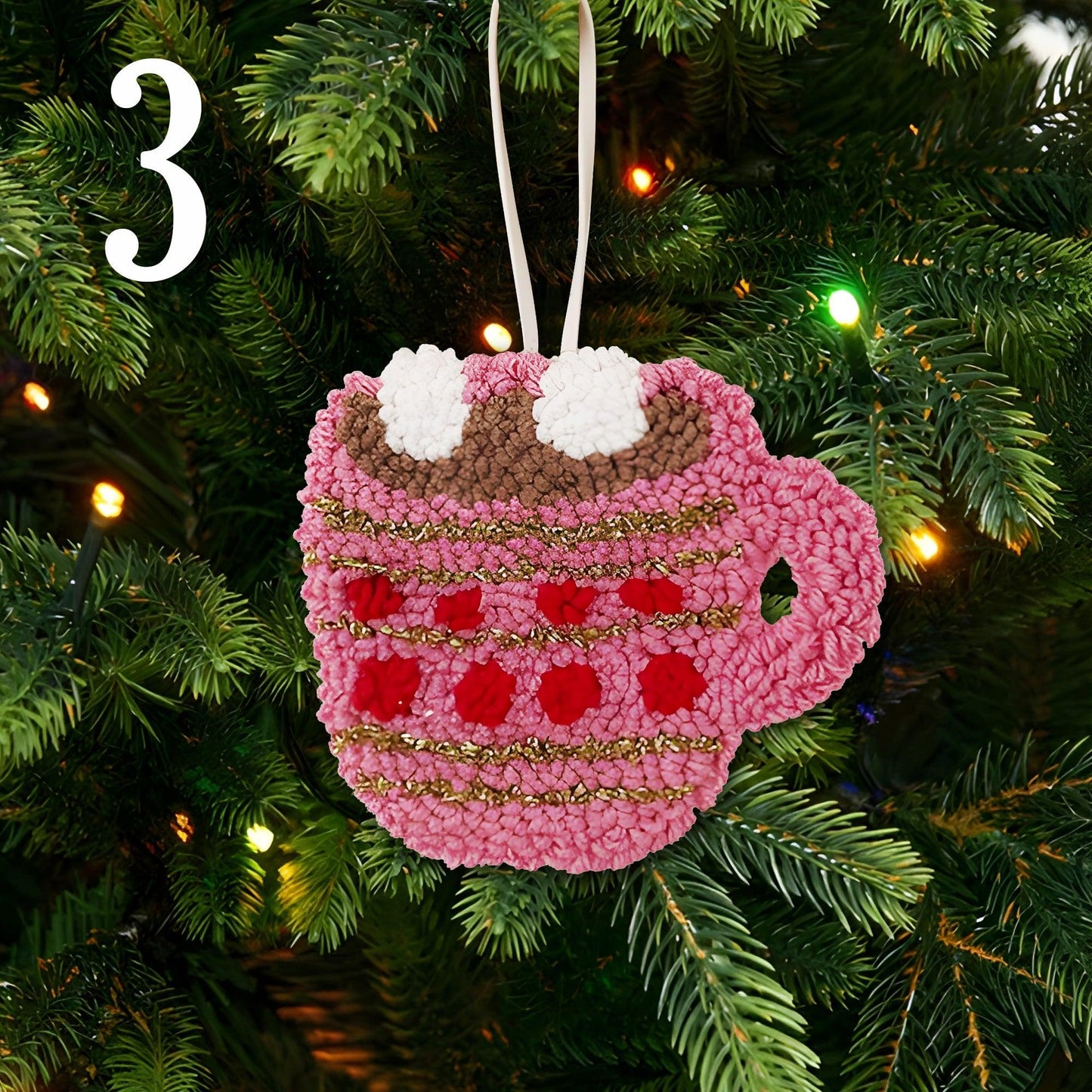 Cozy Christmas Icon In Yarn Texture - Punch Needle Ornament