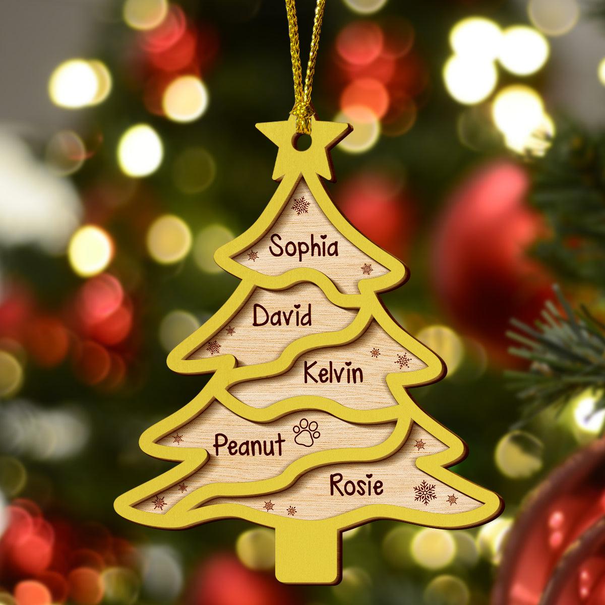 Whole Family Name Christmas Tree - Personalized Wood Ornament