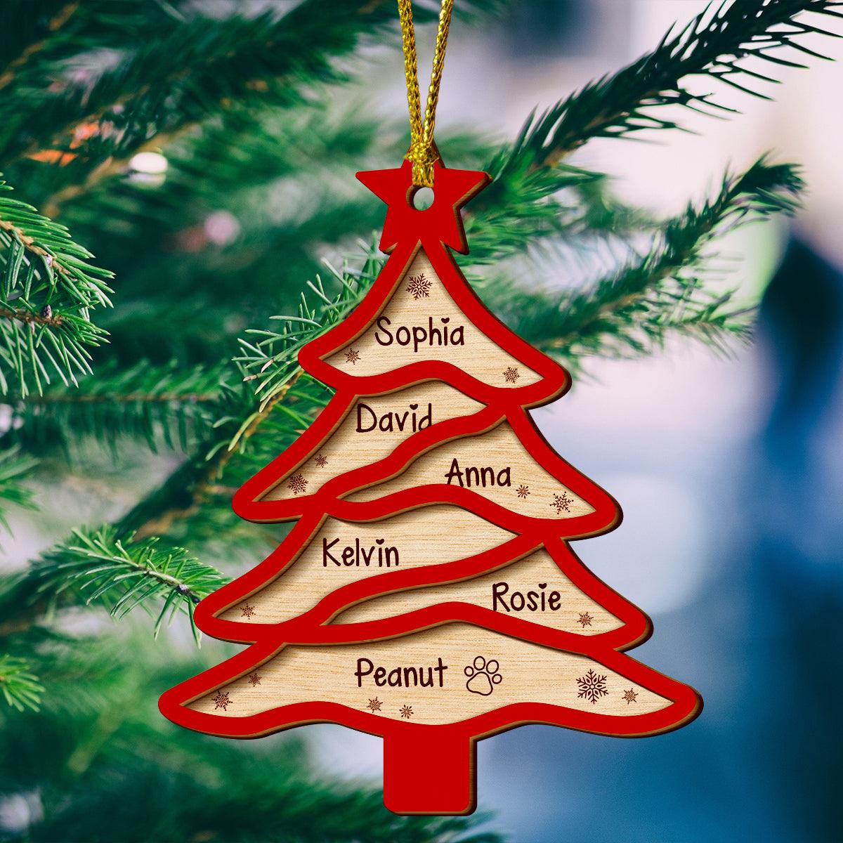 Whole Family Name Christmas Tree - Personalized Wood Ornament
