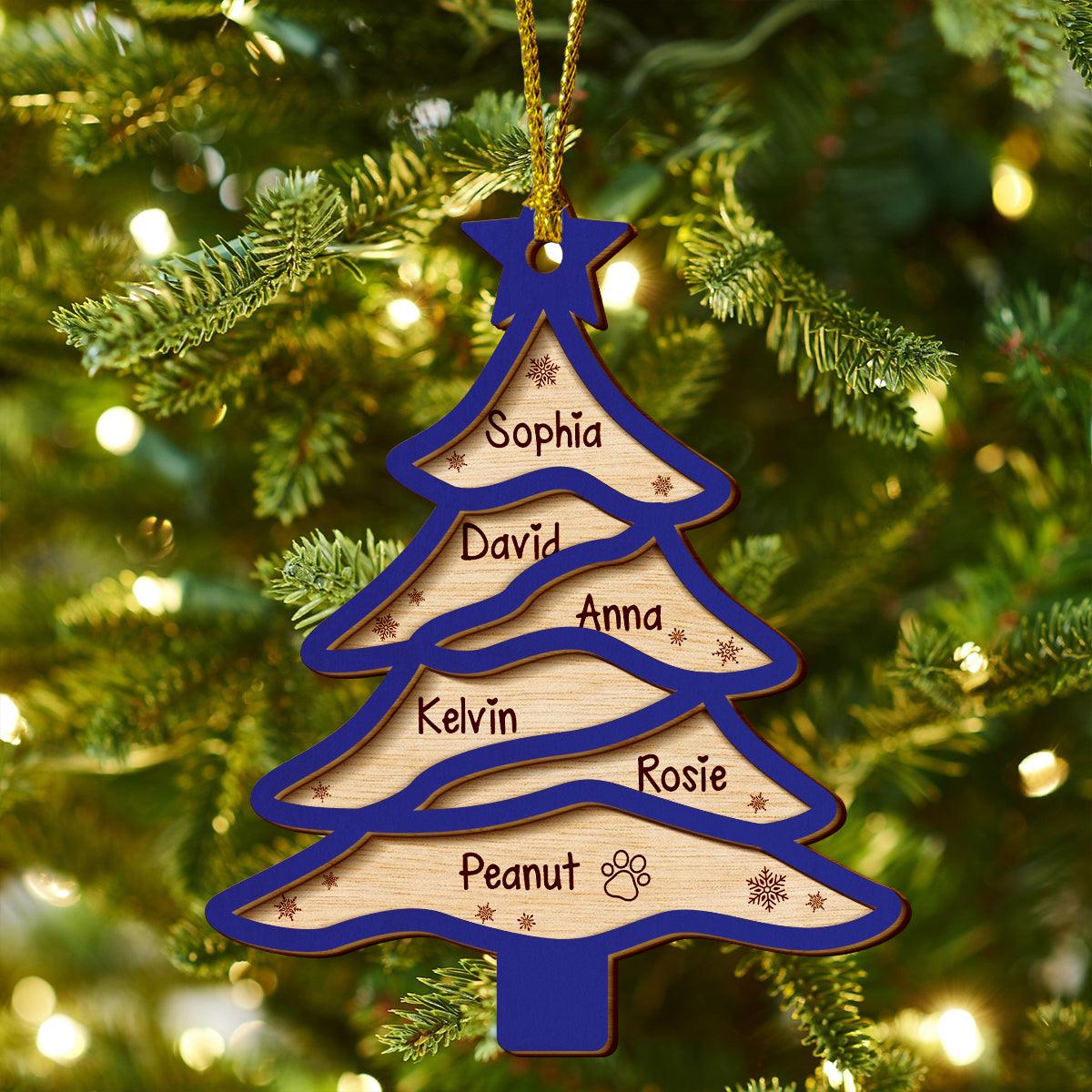 Whole Family Name Christmas Tree - Personalized Wood Ornament