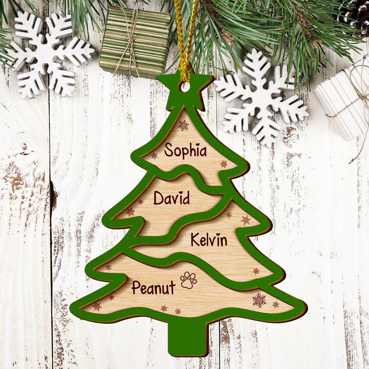 Whole Family Name Christmas Tree - Personalized Wood Ornament