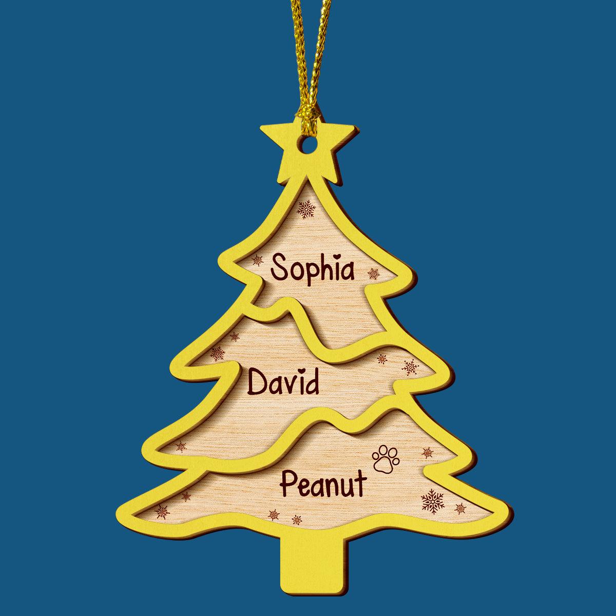 Whole Family Name Christmas Tree - Personalized Wood Ornament