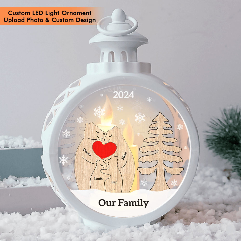 Personalized Family Bear LED Lantern - Christmas Lamp Ornament
