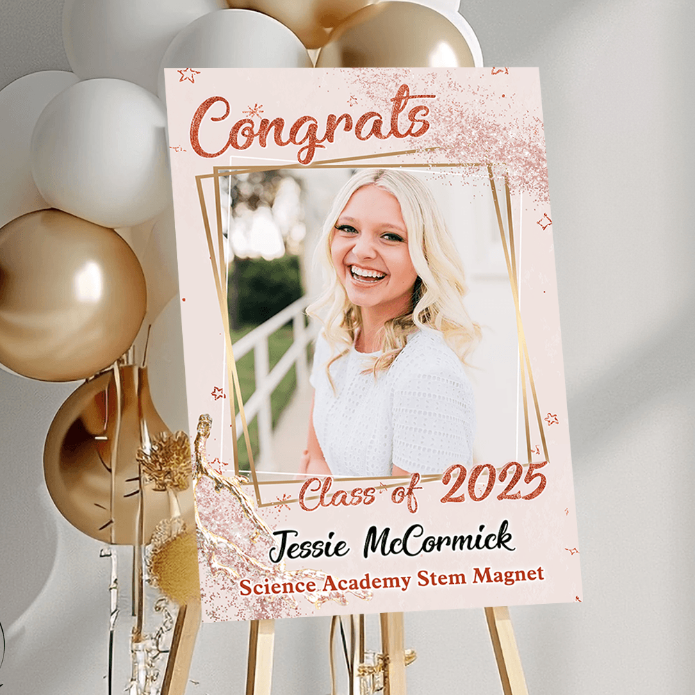 Pink Class Of 2025 Custom Photo - Graduation Party Welcome Sign - Custom Photo Grad Party Sign - Personalized Graduation Decoration - Graduation Poster