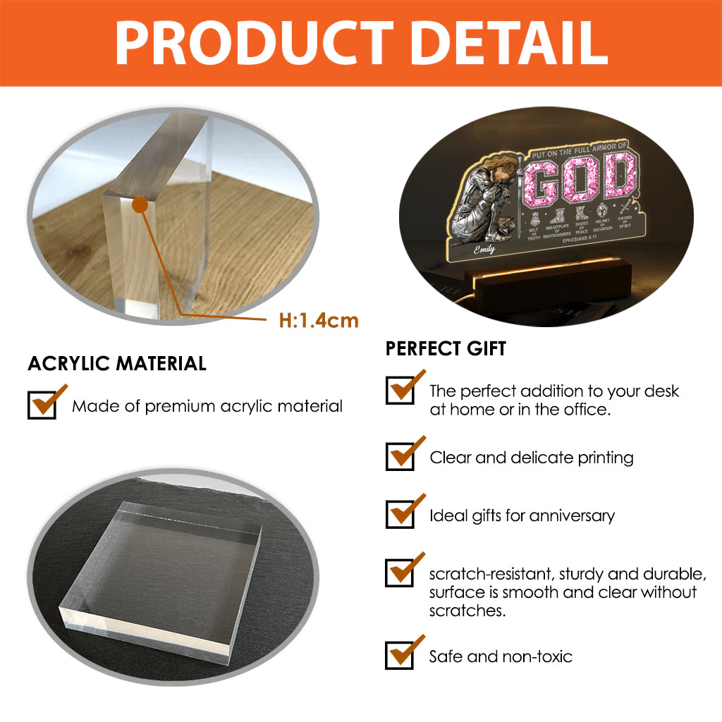 Personalized Woman Warrior of God Put On The Full Armor Of God - Personalized Custom Shaped Acrylic Plaque - Night Light Plaque