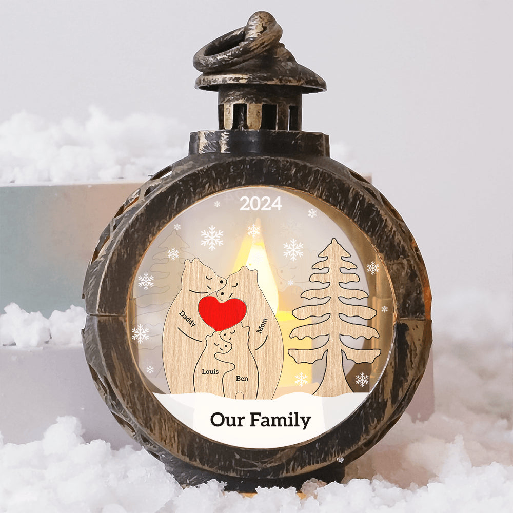 Personalized Family Bear LED Lantern - Christmas Lamp Ornament