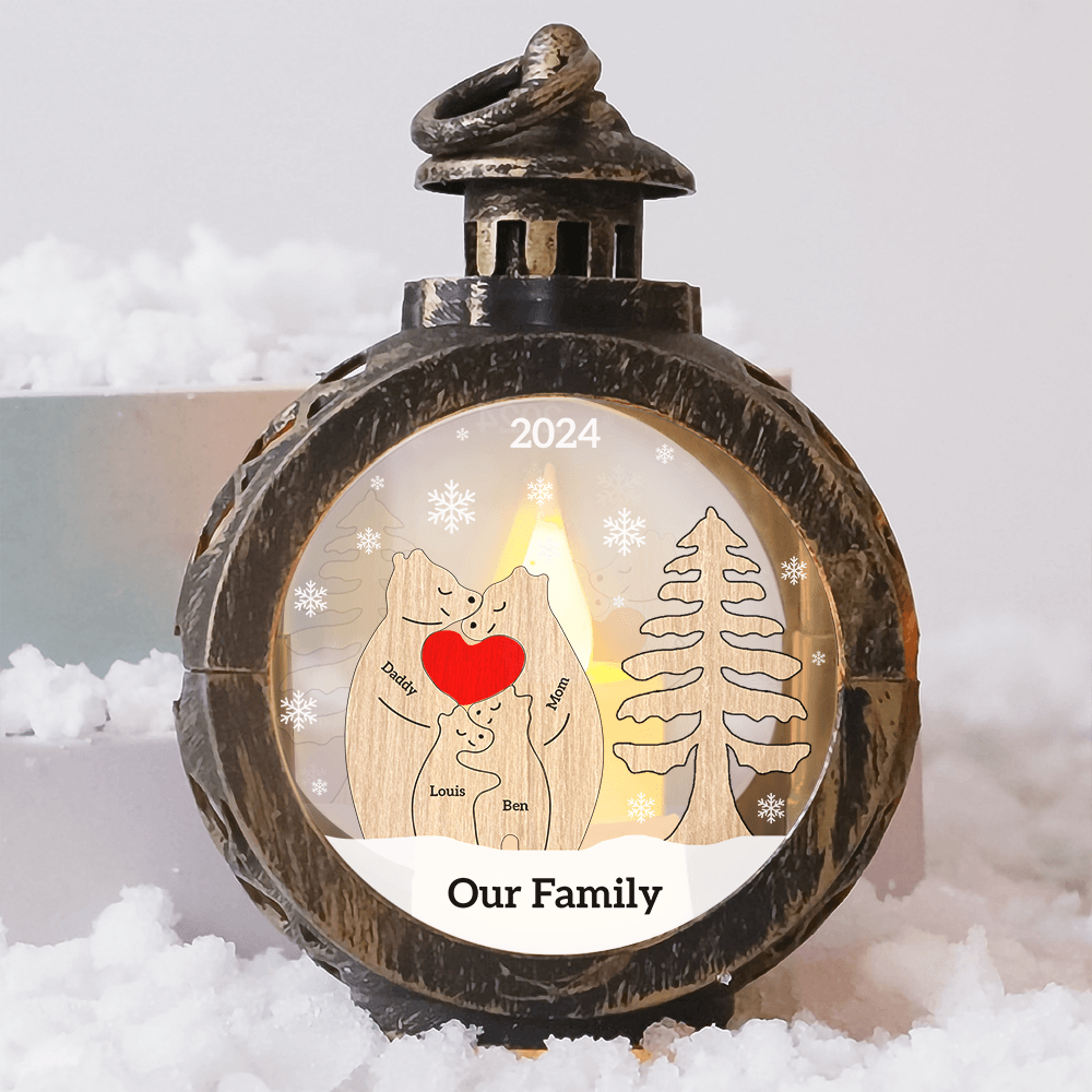Personalized Family Bear LED Lantern - Christmas Lamp Ornament